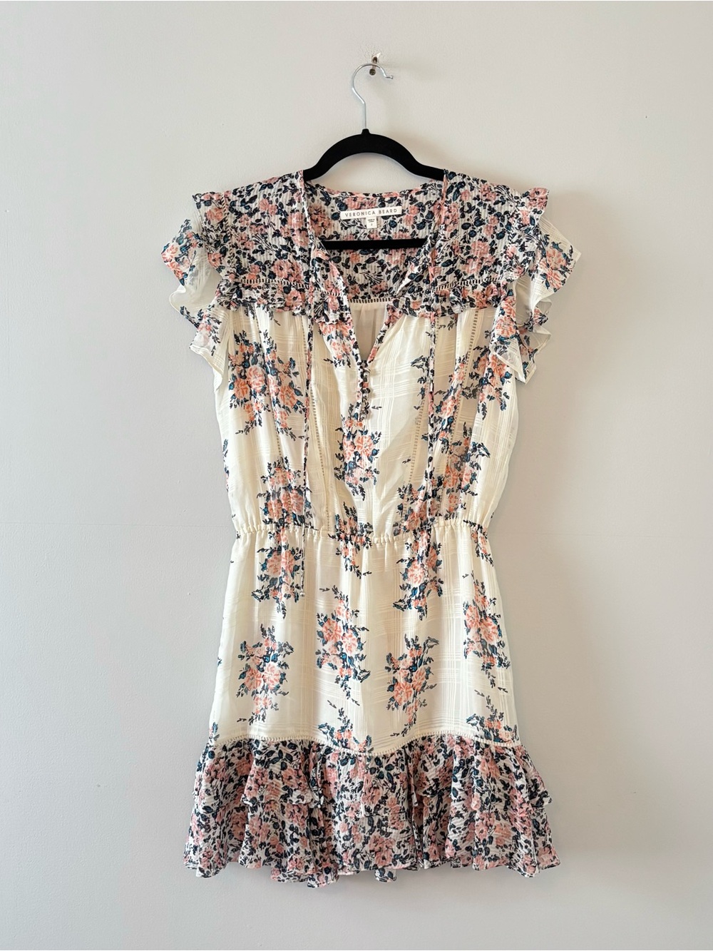 Veronica Beard Silk Amica Dress Mini Short Flutter Sleeve Cinch Waist Printed